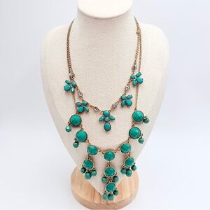 Vintage Turquoise Statement Necklace Gold Tone Layered Bib Necklace